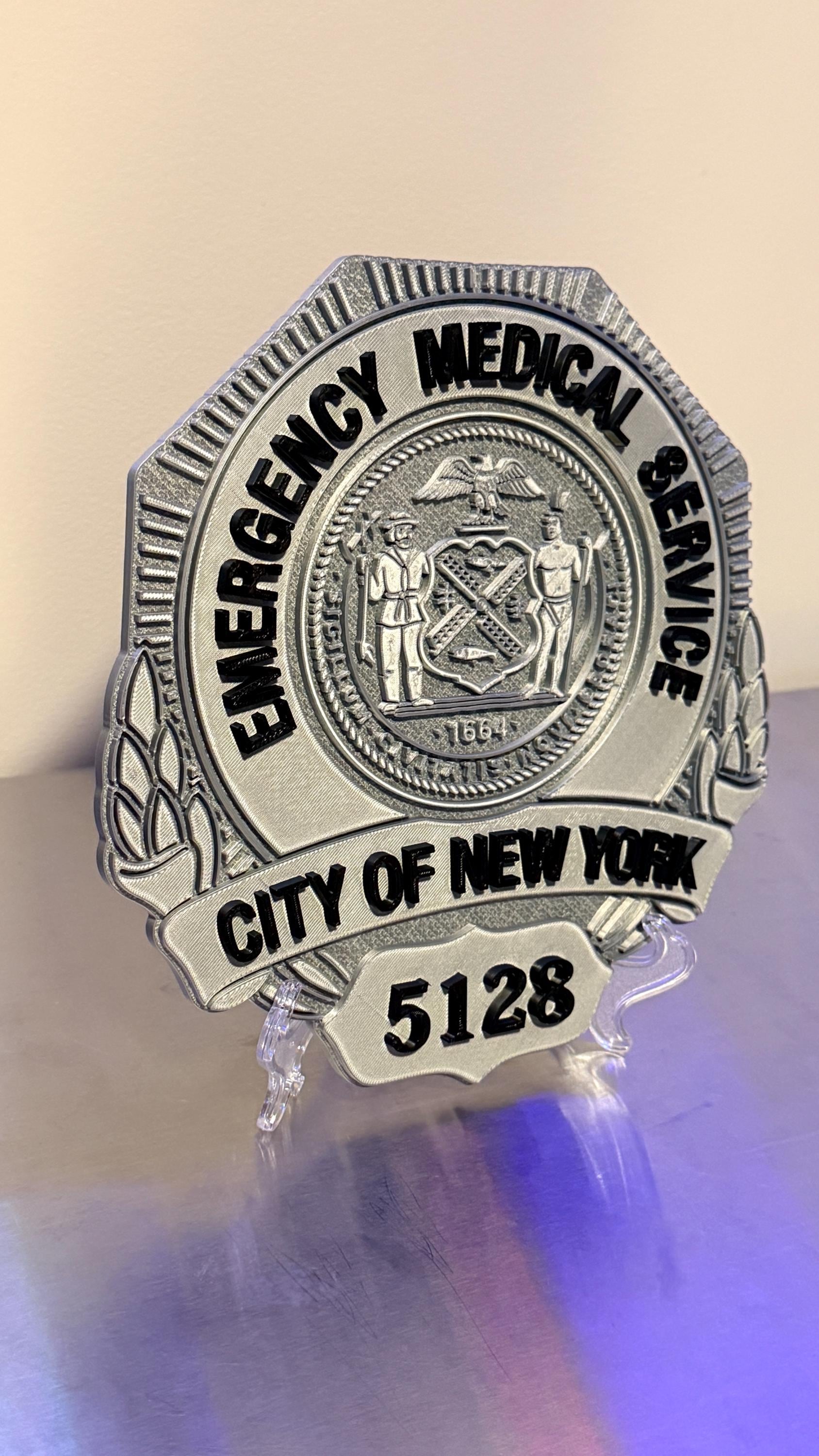 NYC EMS Badge Shield 3D Plaque: Embossed First Responder Wall Art New York NYCEMS