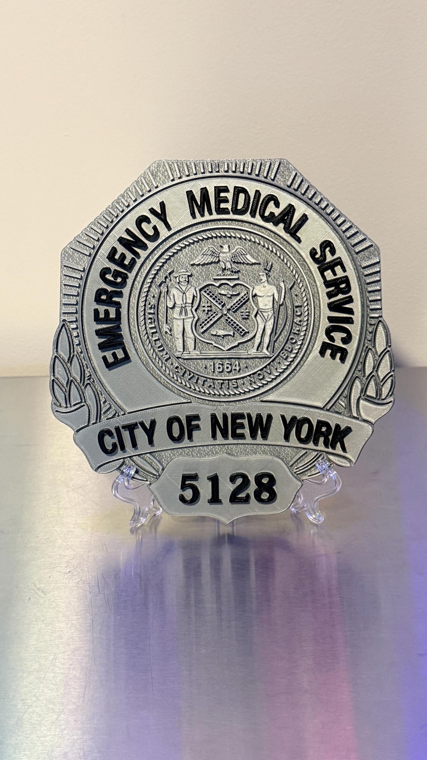 NYC EMS Badge Shield 3D Plaque: Embossed First Responder Wall Art New York NYCEMS
