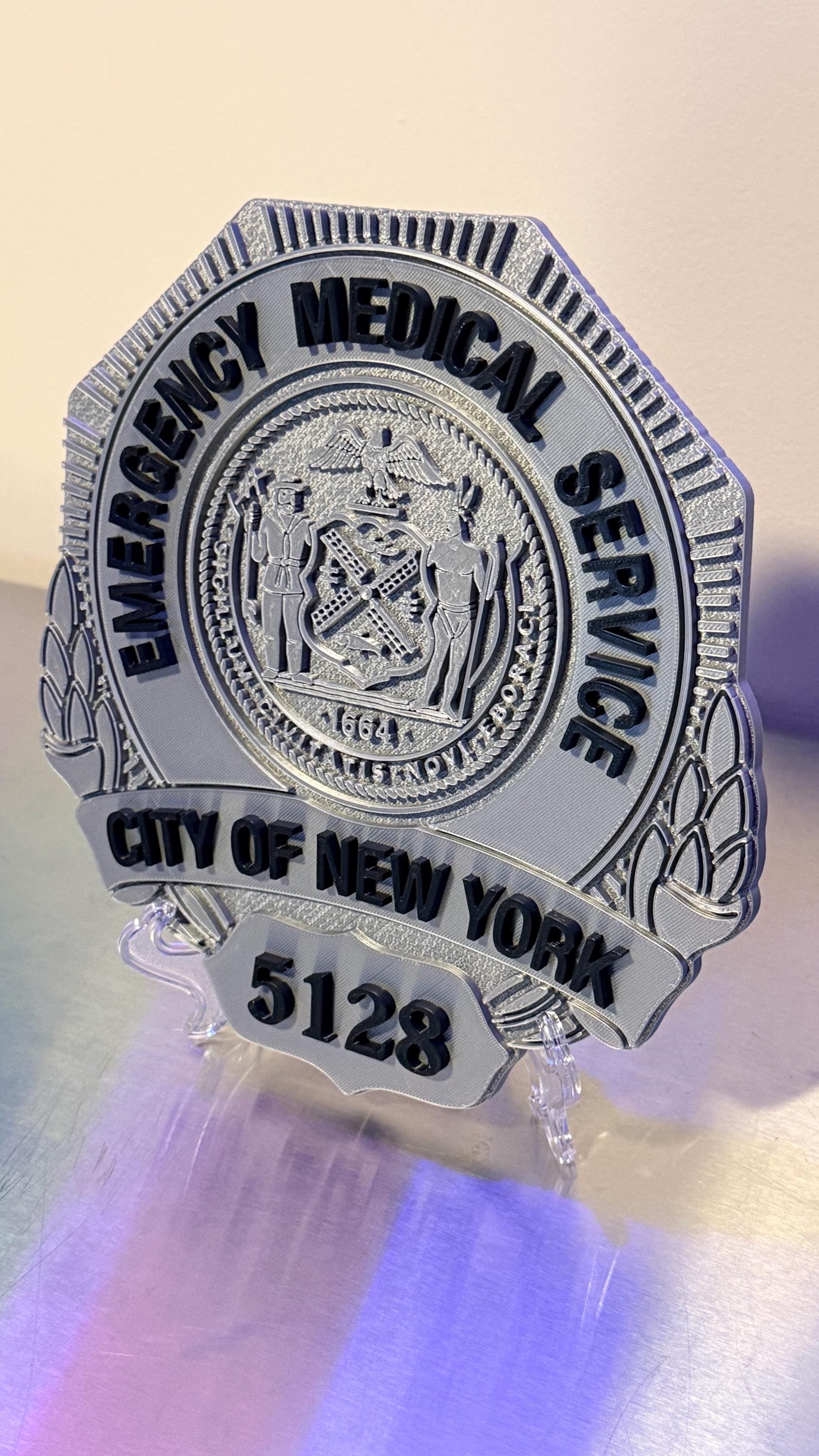NYC EMS Badge Shield 3D Plaque: Embossed First Responder Wall Art New York NYCEMS