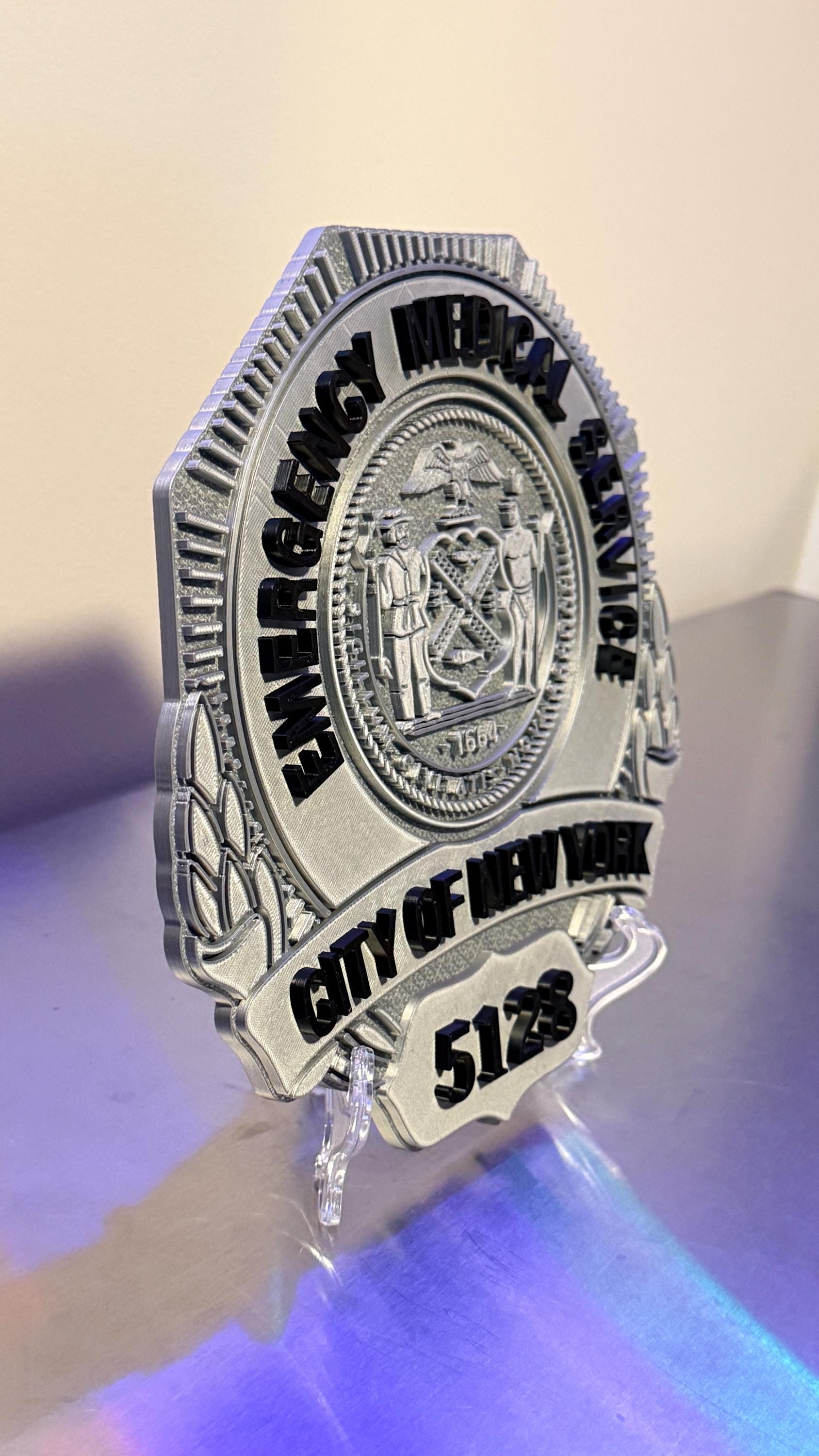 NYC EMS Badge Shield 3D Plaque: Embossed First Responder Wall Art New York NYCEMS