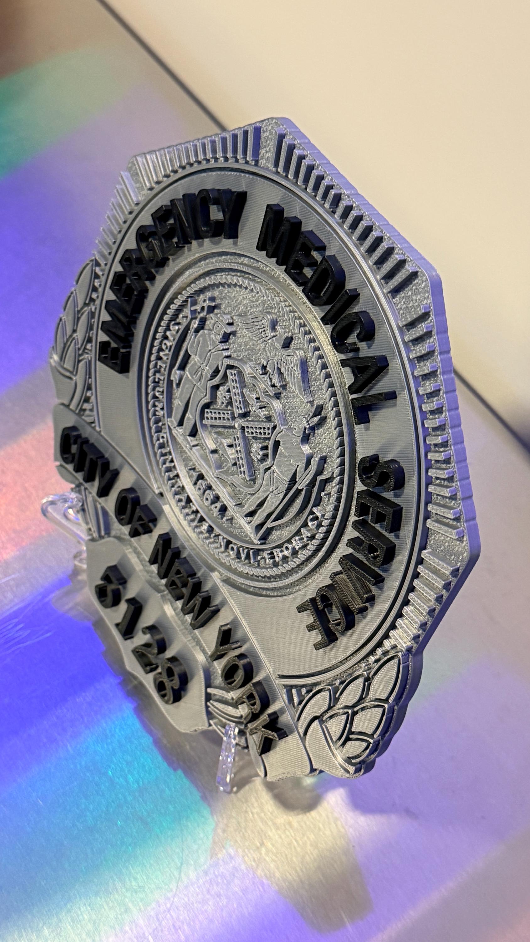 NYC EMS Badge Shield 3D Plaque: Embossed First Responder Wall Art New York NYCEMS