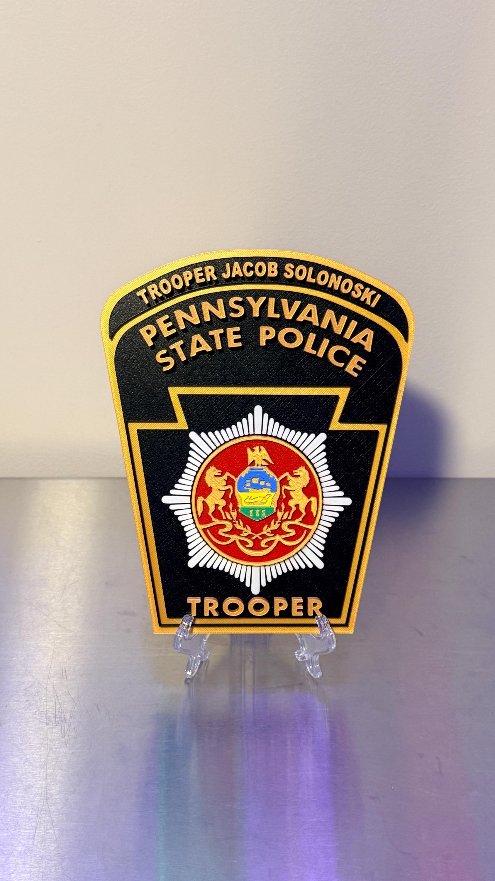 Customizable Pennsylvania State Police Trooper 3D Display Plaque PSP PA