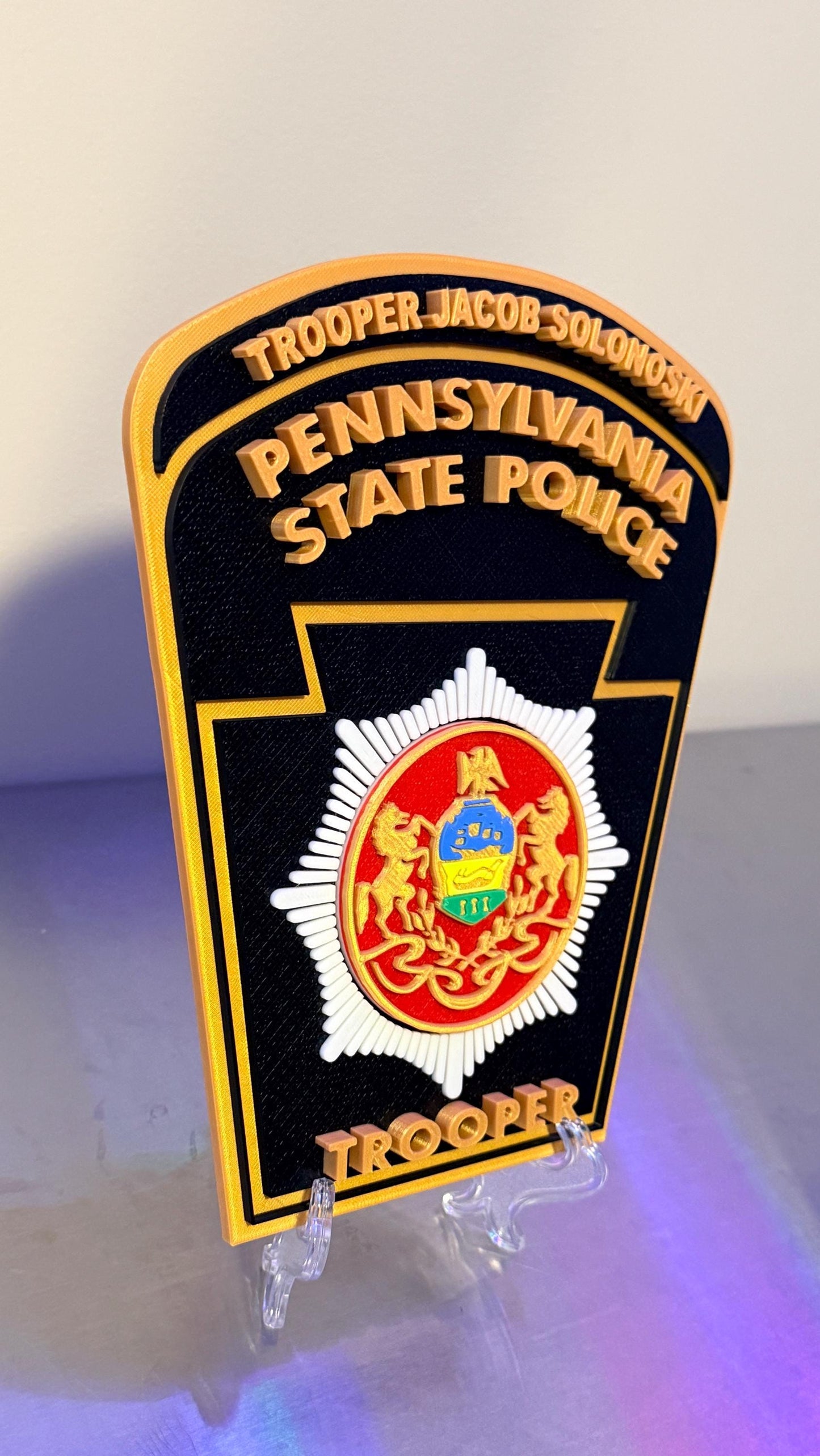 Customizable Pennsylvania State Police Trooper 3D Display Plaque PSP PA