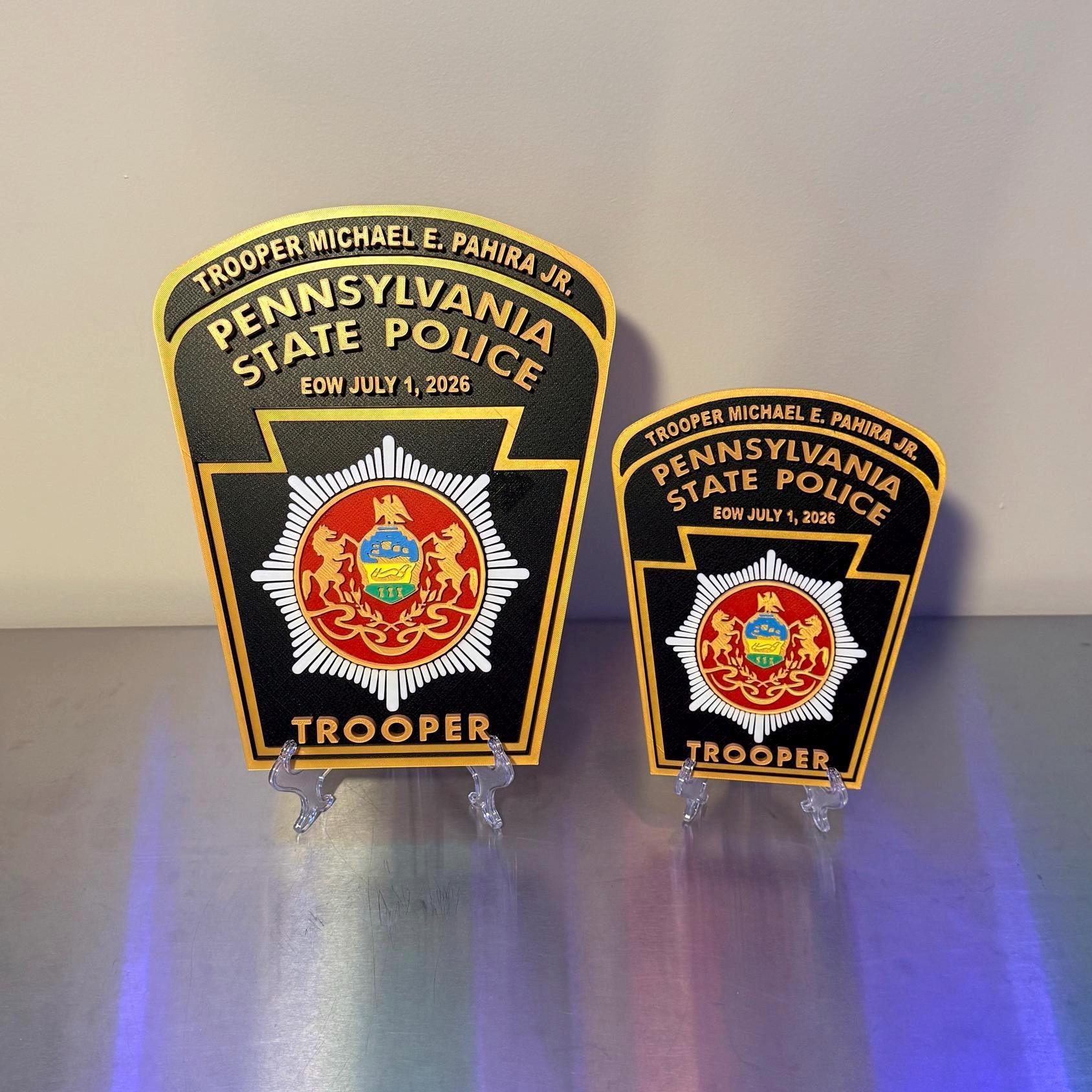 Customizable Pennsylvania State Police Trooper 3D Display Plaque PSP PA
