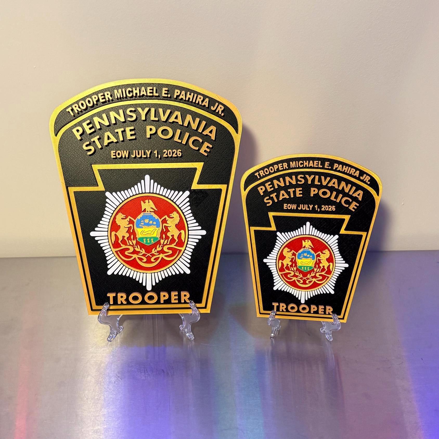 Customizable Pennsylvania State Police Trooper 3D Display Plaque PSP PA