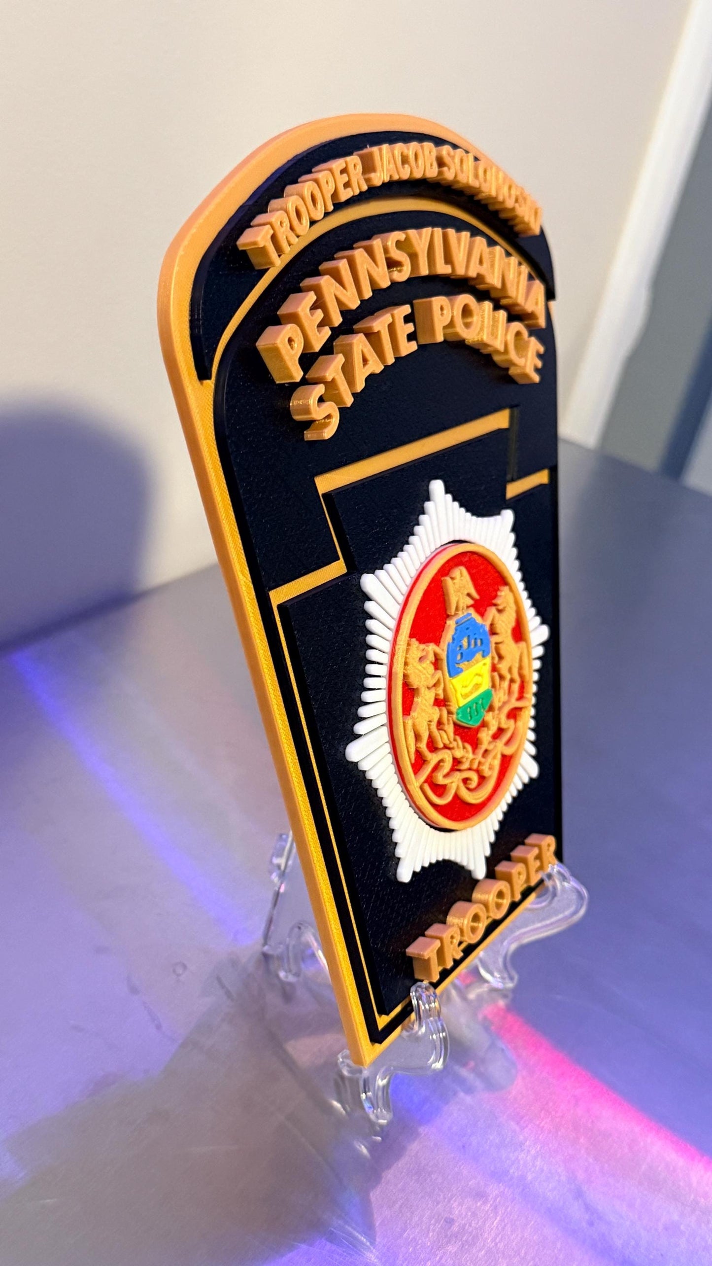 Customizable Pennsylvania State Police Trooper 3D Display Plaque PSP PA