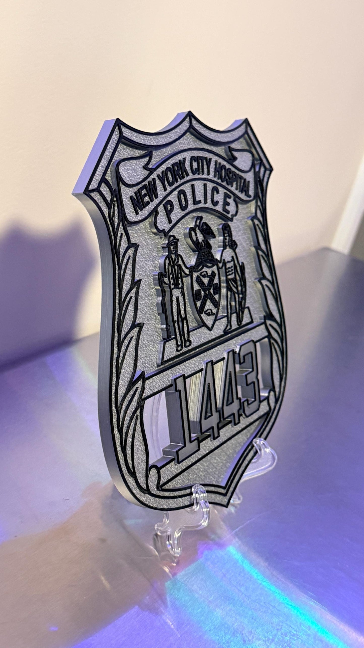 NYC Hospital Police Officer Shield Plaque: 3D Embossed First Responder Display Plaque