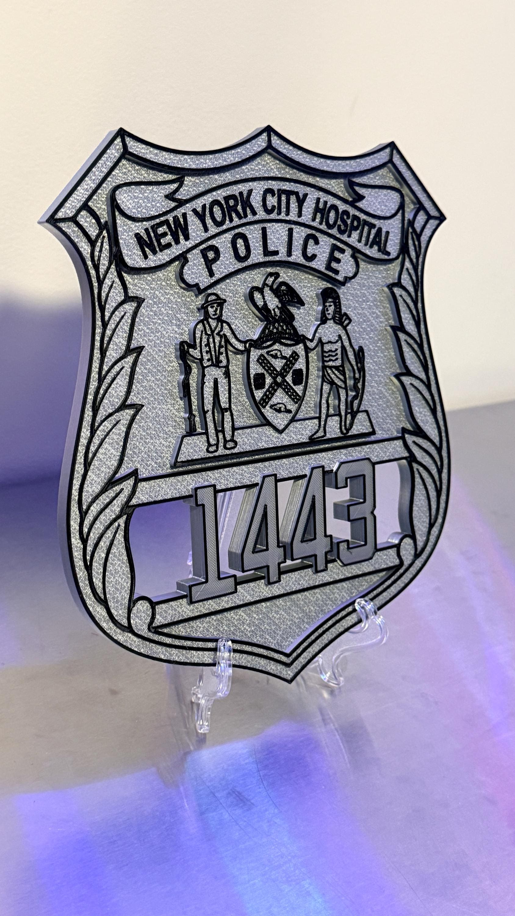 NYC Hospital Police Officer Shield Plaque: 3D Embossed First Responder Display Plaque
