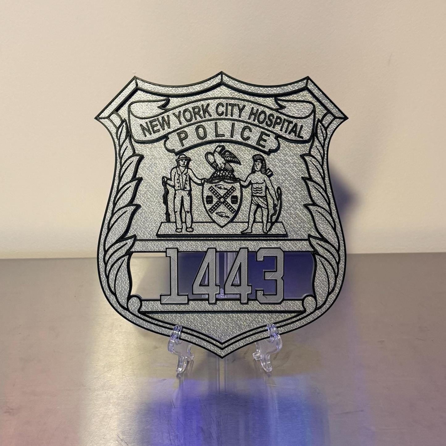 NYC Hospital Police Officer Shield Plaque: 3D Embossed First Responder Display Plaque