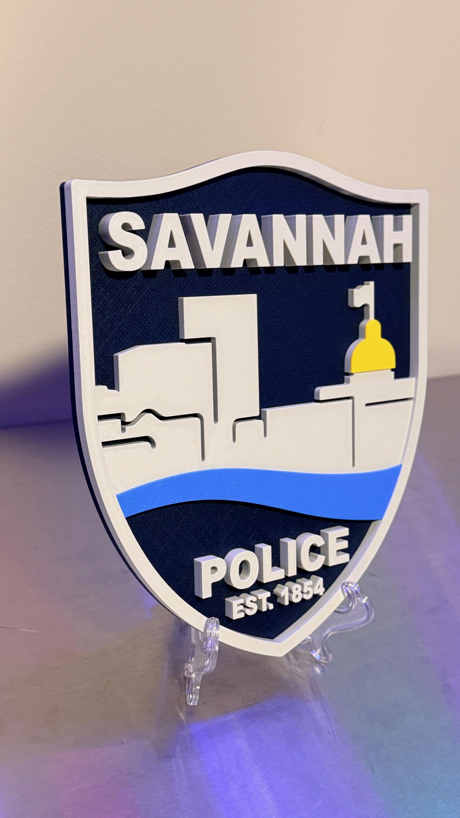 Savannah Georgia Police Plaque: 3D Embossed First Responder Display Plaque