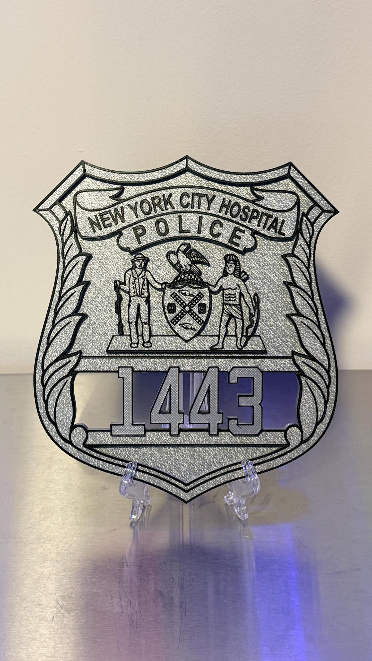 NYC Hospital Police Officer Shield Plaque: 3D Embossed First Responder Display Plaque