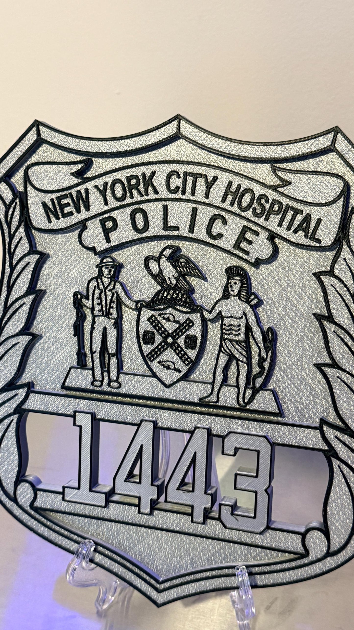 NYC Hospital Police Officer Shield Plaque: 3D Embossed First Responder Display Plaque