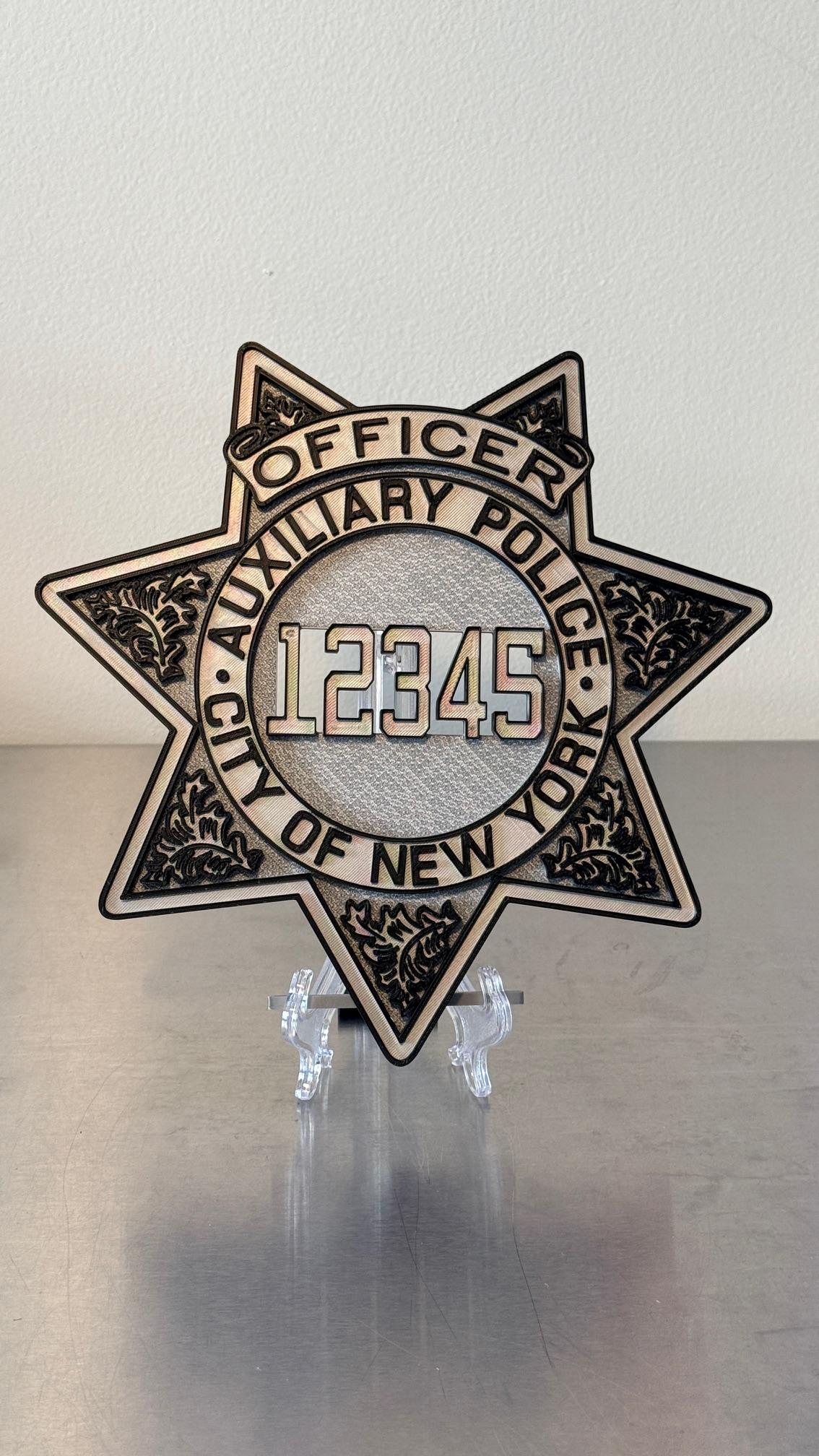 NYPD Auxiliary Police Officer Shield Plaque: 3D Embossed First Responder Display Plaque