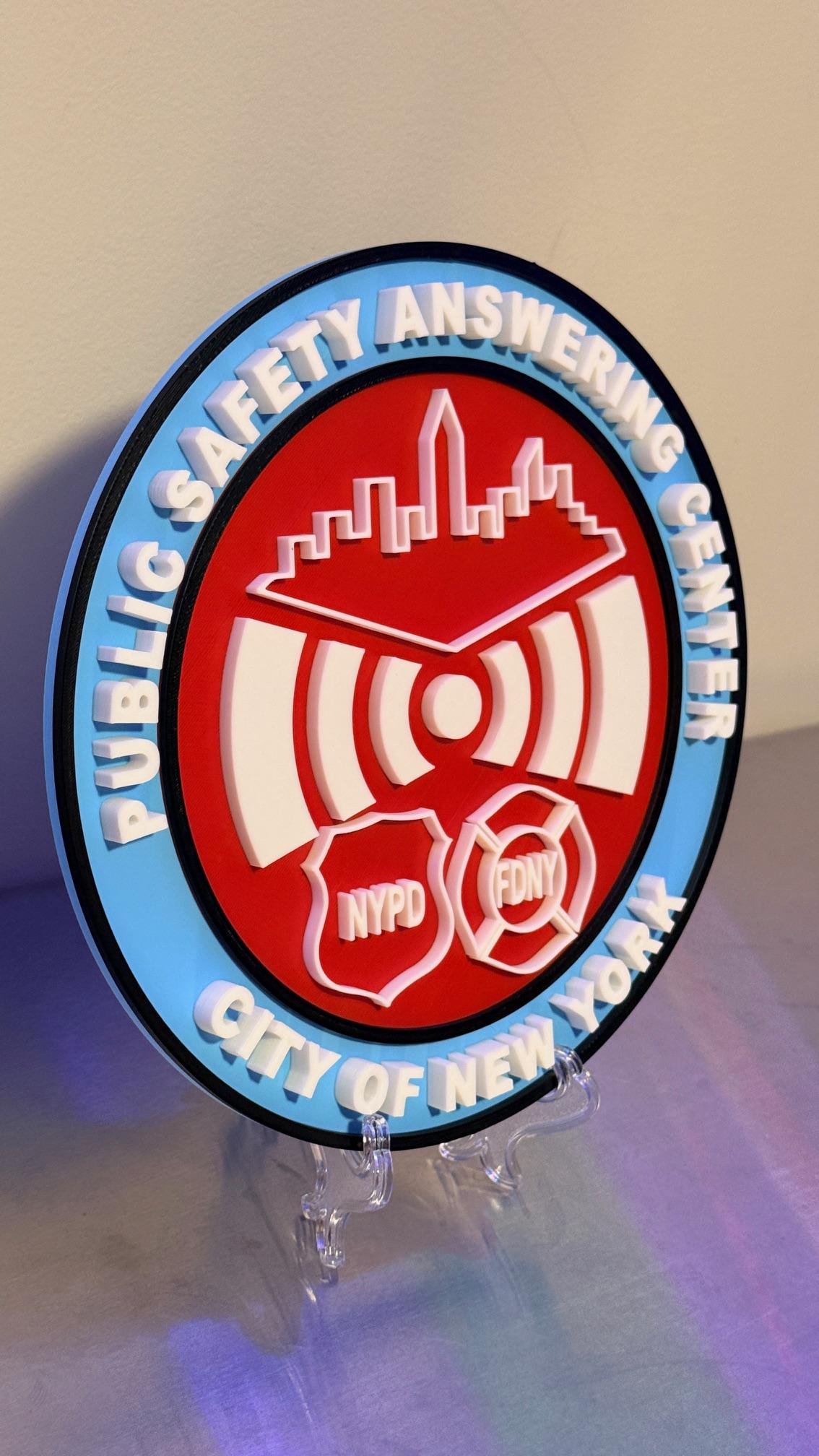 Public Safety Answering Center PSAC - City Of New York | FDNY | NYPD | 3D Display Plaque | 9 inch with Stand