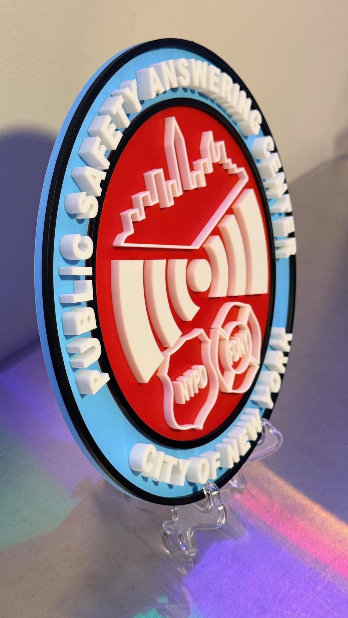 Public Safety Answering Center PSAC - City Of New York | FDNY | NYPD | 3D Display Plaque | 9 inch with Stand