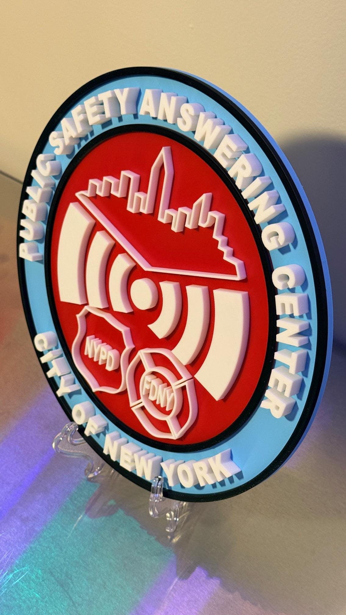 Public Safety Answering Center PSAC - City Of New York | FDNY | NYPD | 3D Display Plaque | 9 inch with Stand