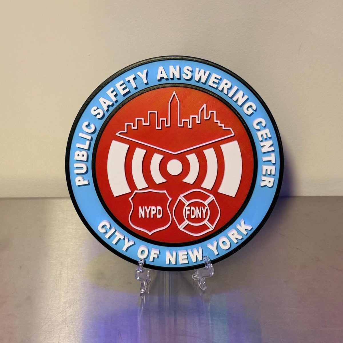 Public Safety Answering Center PSAC - City Of New York | FDNY | NYPD | 3D Display Plaque | 9 inch with Stand