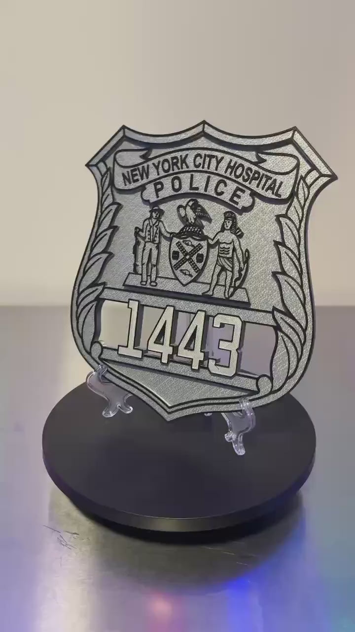 NYC Hospital Police Officer Shield Plaque: 3D Embossed First Responder Display Plaque